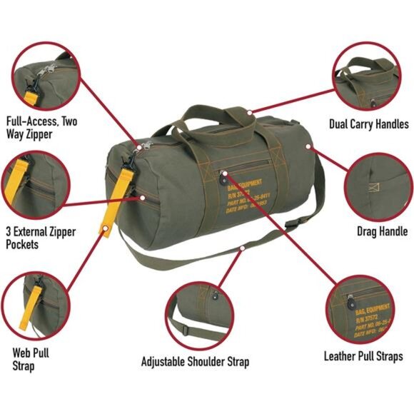 Canvas Equipment Duffle Bag – Travel & Gym Bag with Heavyweight Cotton - Picture 13 of 14